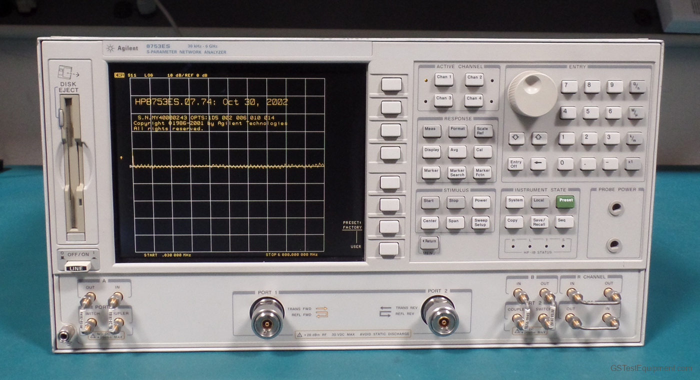 HP / Keysight / Agilent 8753ES-011 Network Analyzers - front view