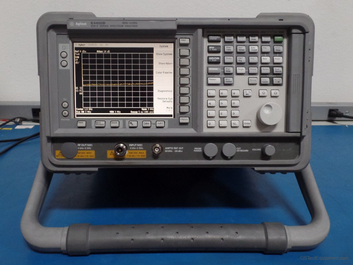 HP / Keysight / Agilent E4402B-B72-1D5-A4H-BAA-AYX Spectrum Analyzers - front view