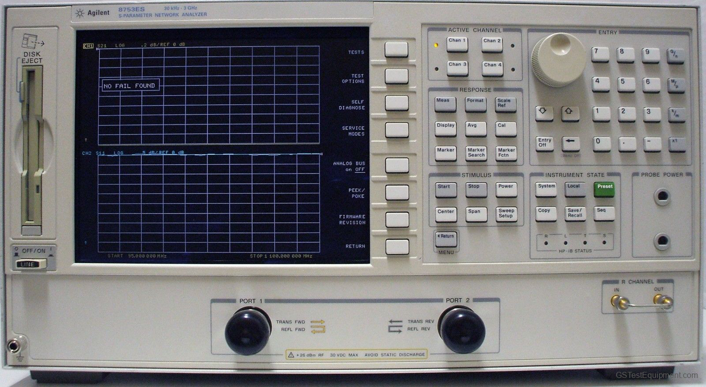 HP / Keysight / Agilent 8753E-006-010 Network Analyzers - front view